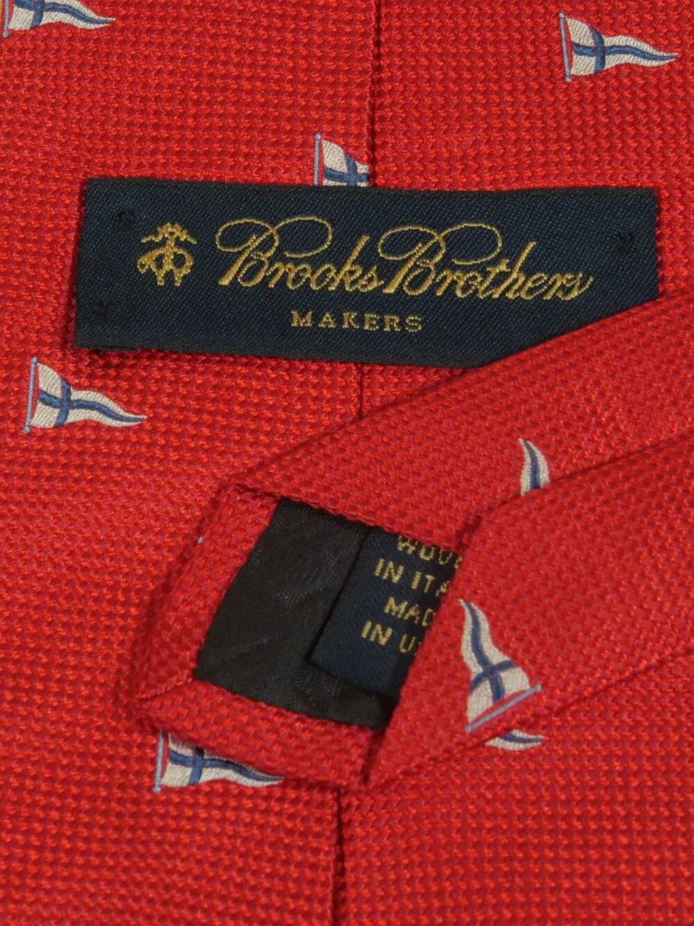 Brooks Brothers Nautical Flag Jacquard Tie Mens XL Red Woven Silk